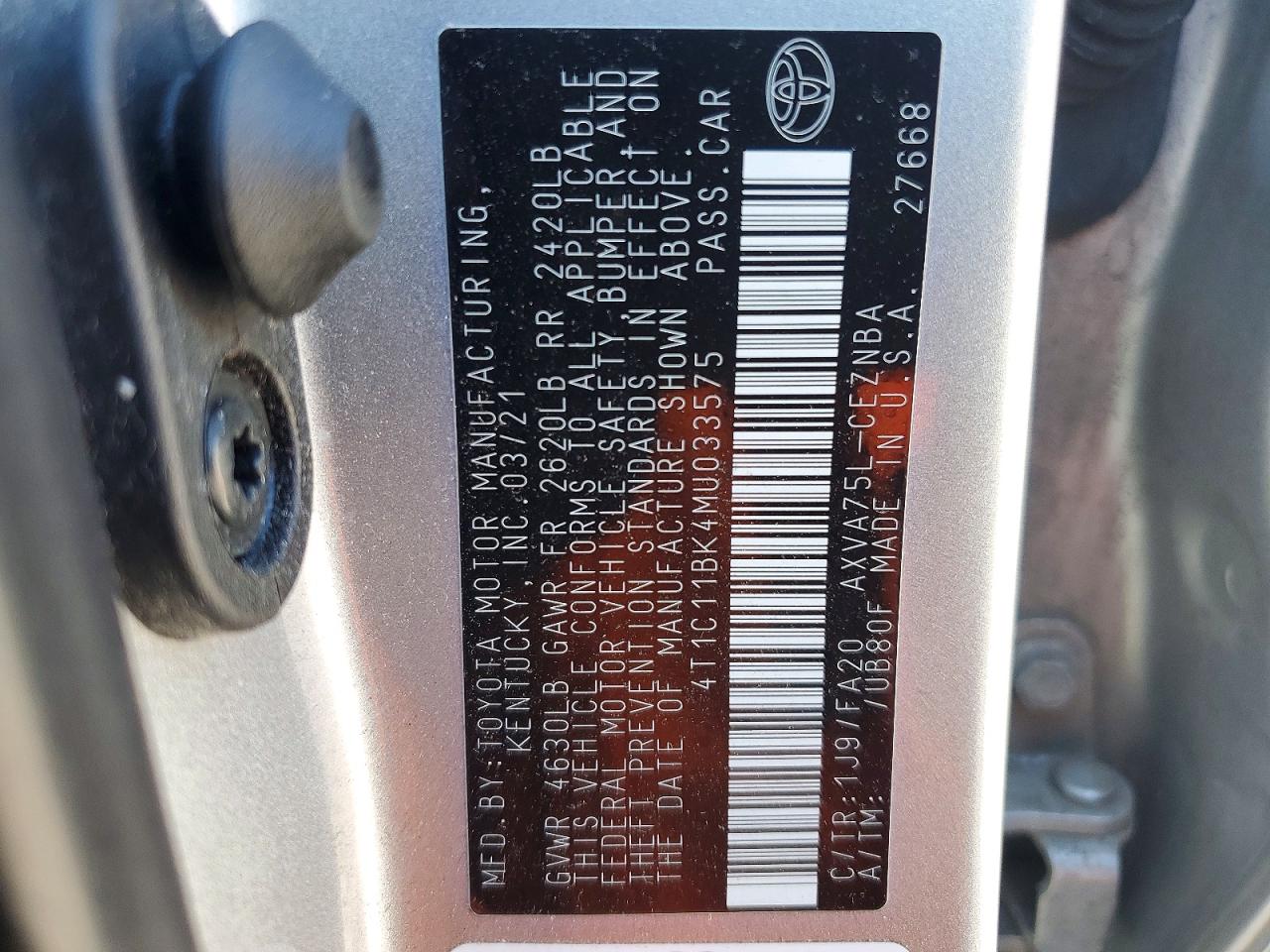 2021 TOYOTA CAMRY LE photo 34