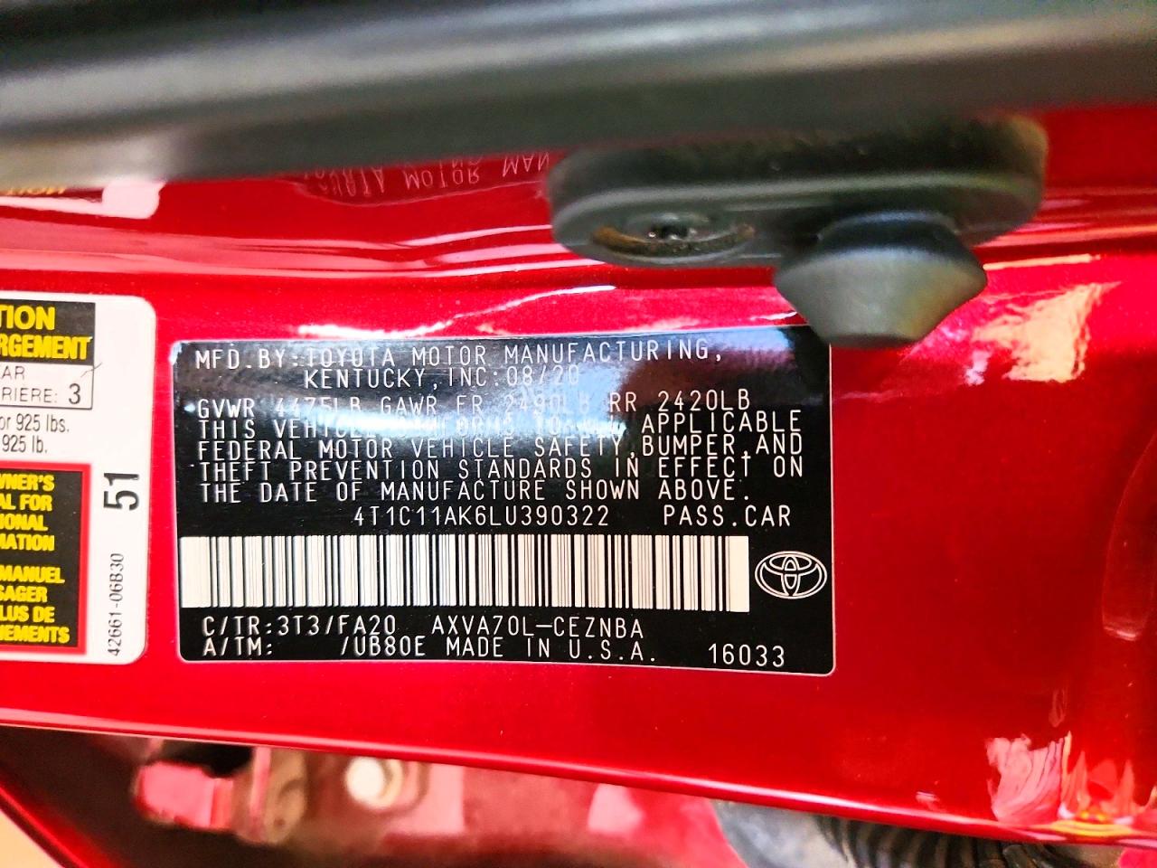 2020 TOYOTA CAMRY LE photo 37