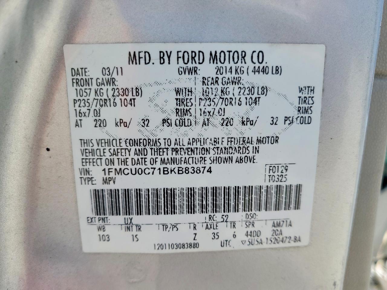 2011 FORD ESCAPE XLS photo 14