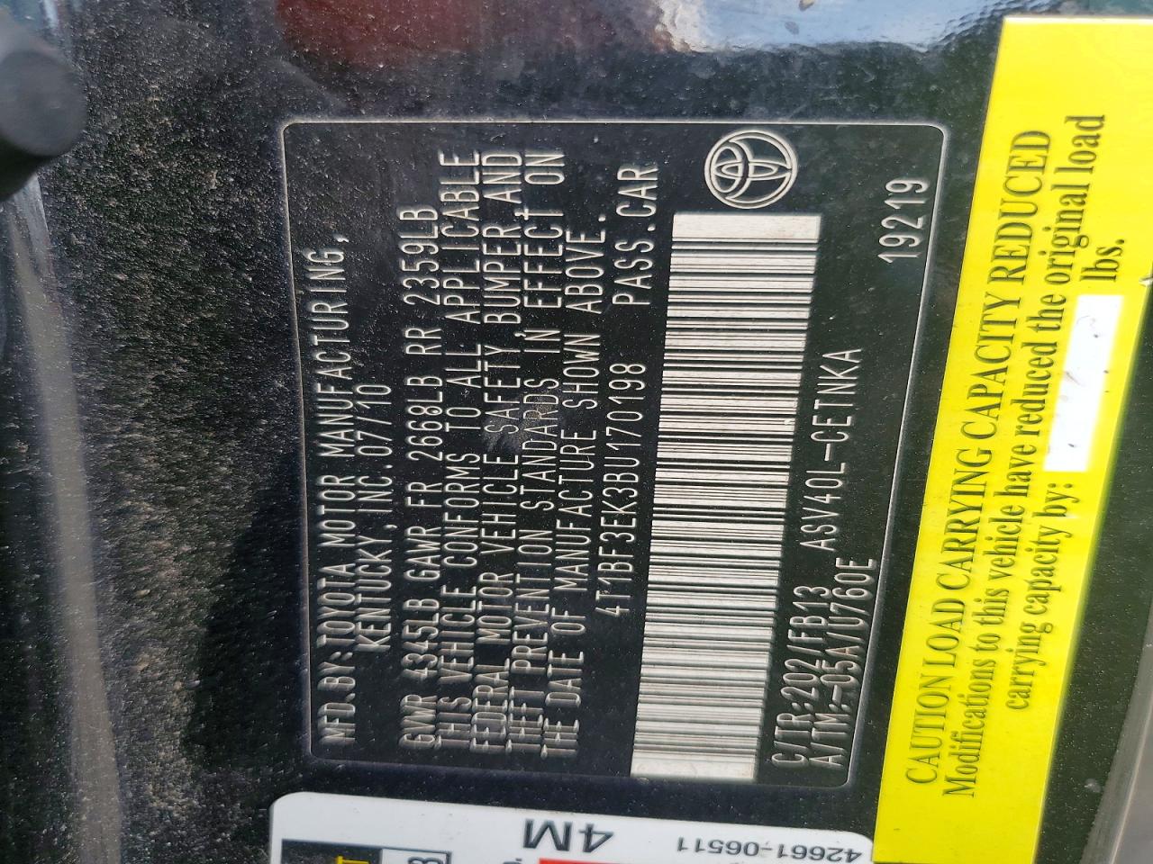 2011 TOYOTA CAMRY LE photo 13