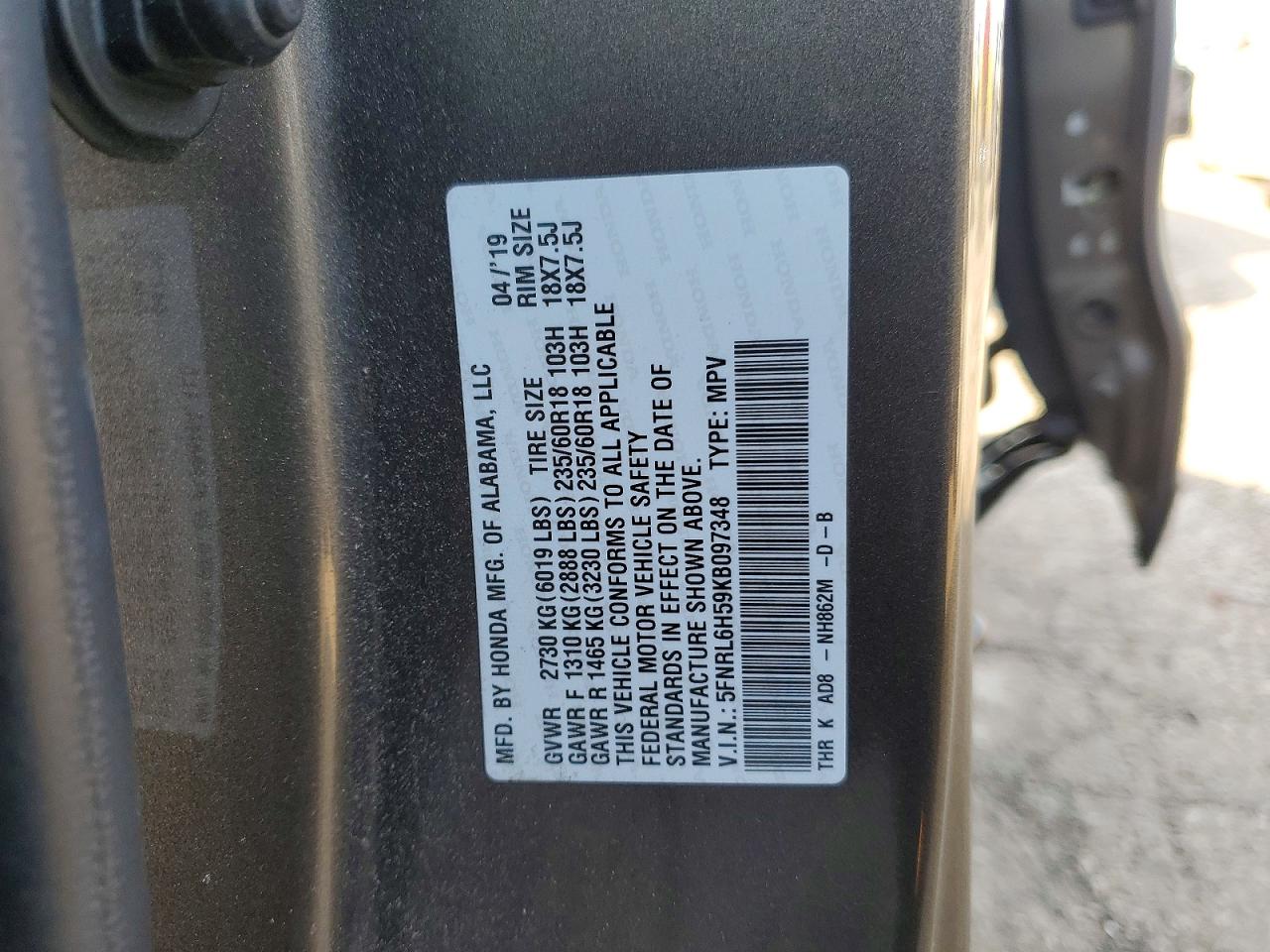 2019 HONDA ODYSSEY EX photo 13