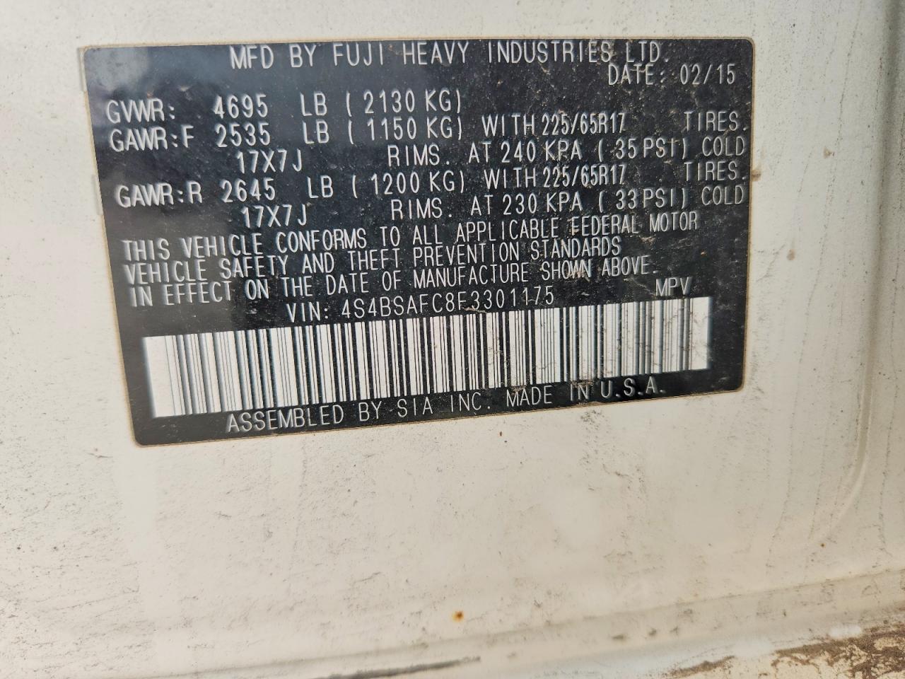 2015 SUBARU OUTBACK 2.5I PREMIUM photo 13