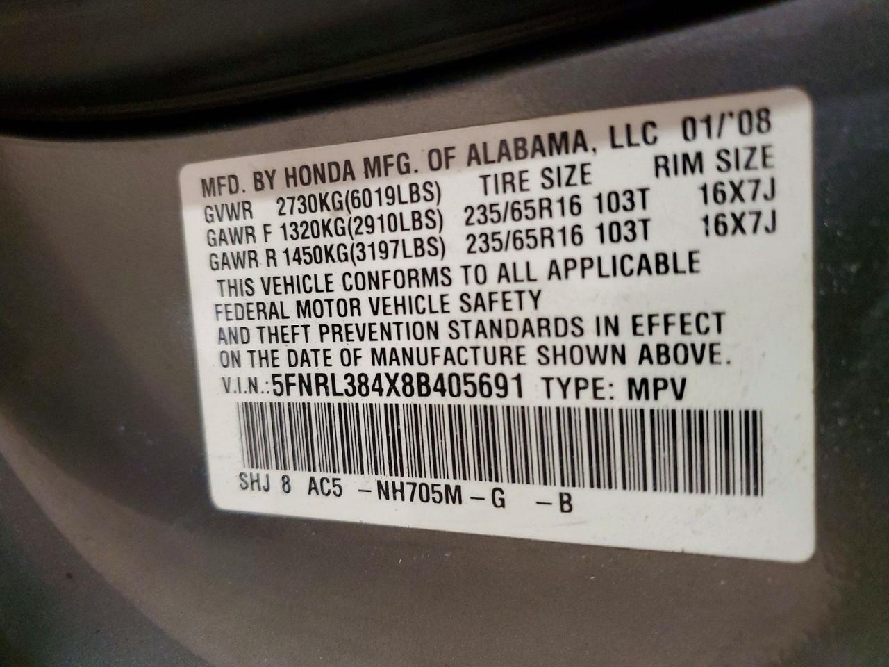 2008 HONDA ODYSSEY EX photo 13