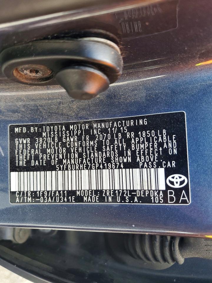 2016 TOYOTA COROLLA L photo 12