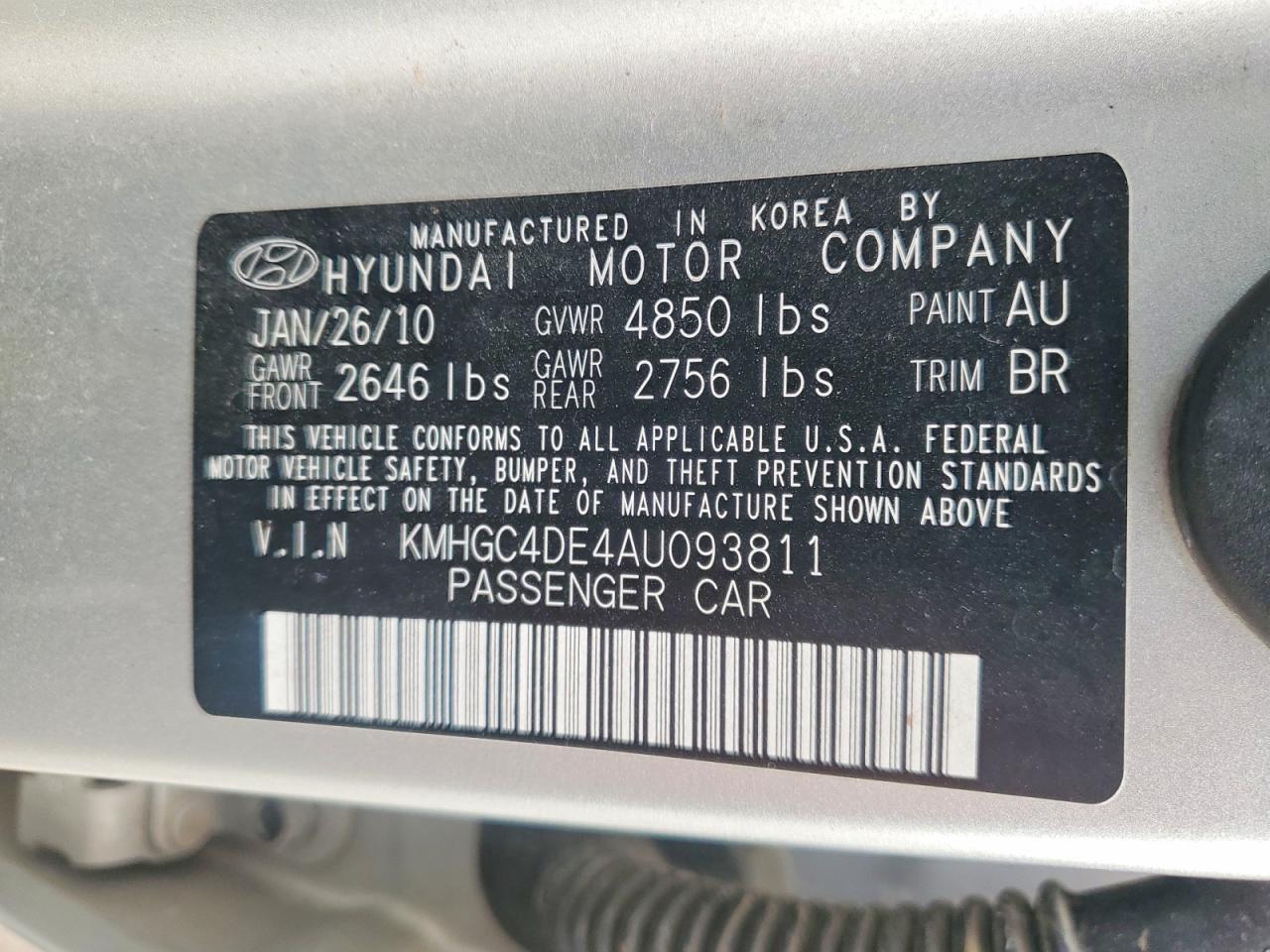 2010 HYUNDAI GENESIS 3.8L V6 photo 12