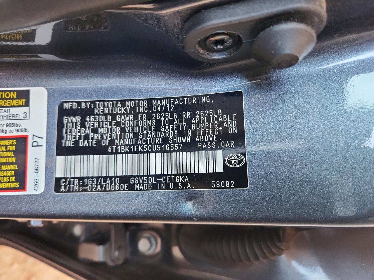2012 TOYOTA CAMRY XLE V6 photo 13