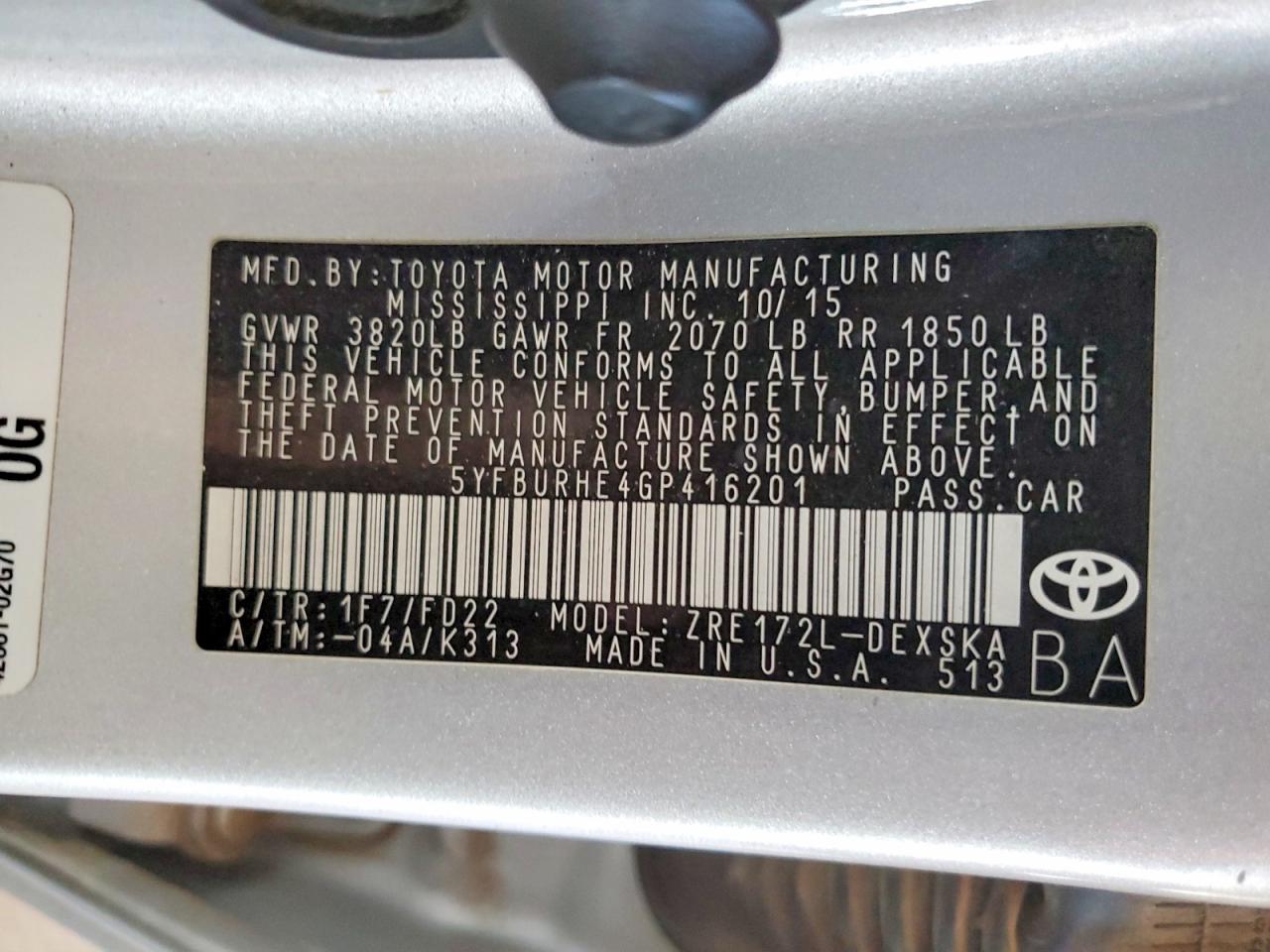 2016 TOYOTA COROLLA S photo 23