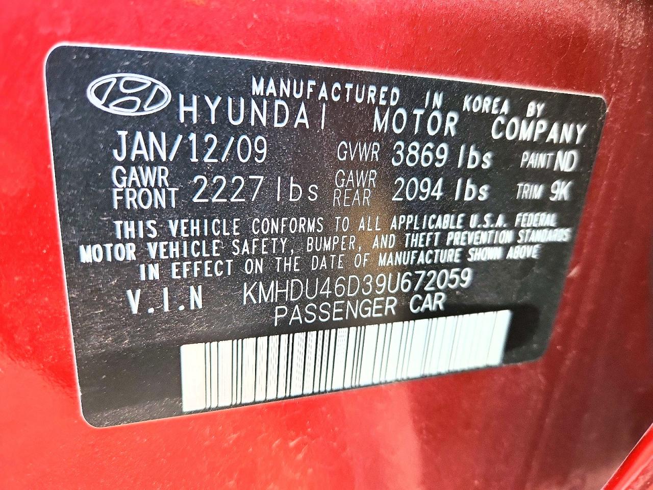 2009 HYUNDAI ELANTRA photo 12