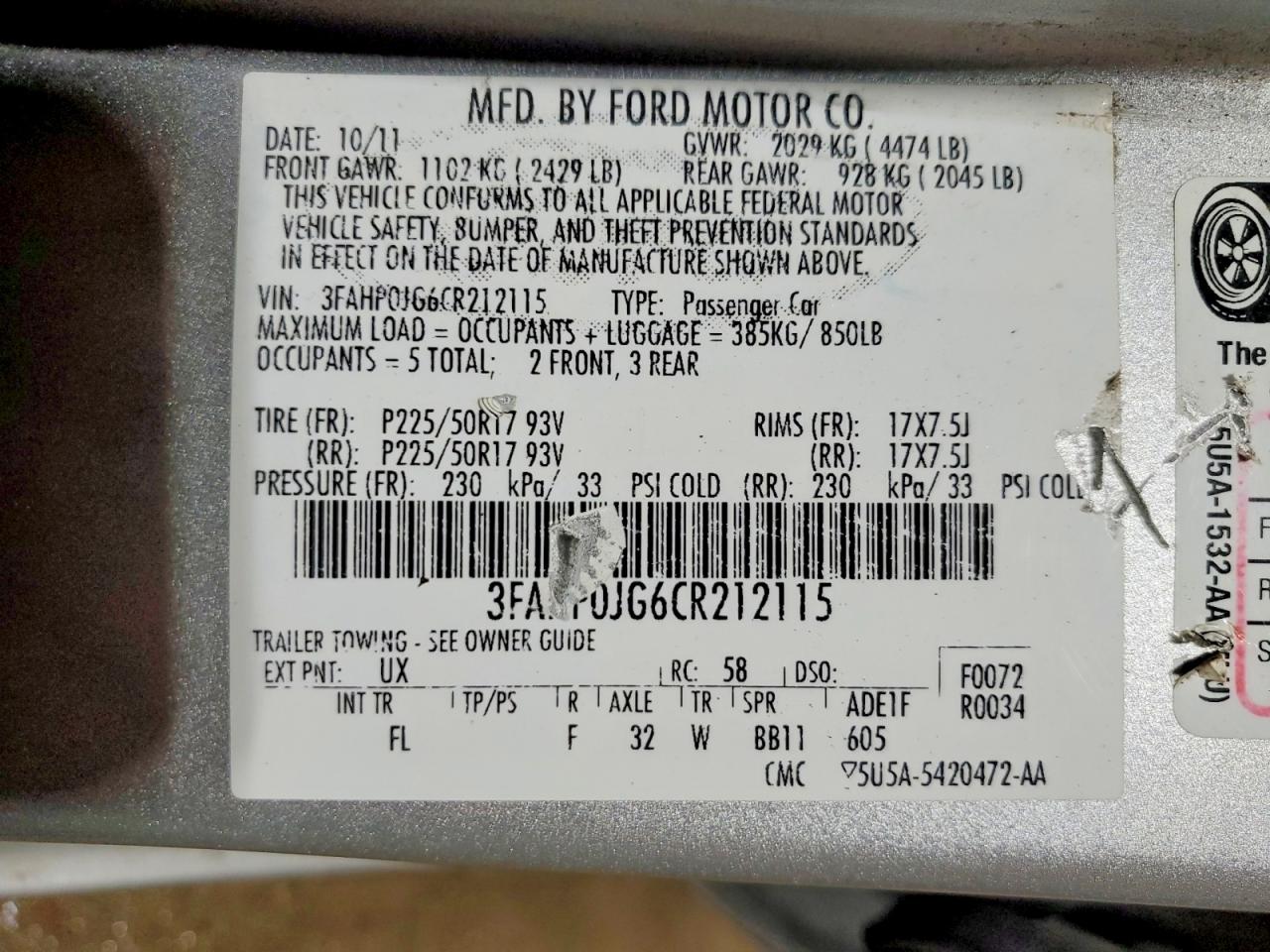 2012 FORD FUSION SEL photo 25