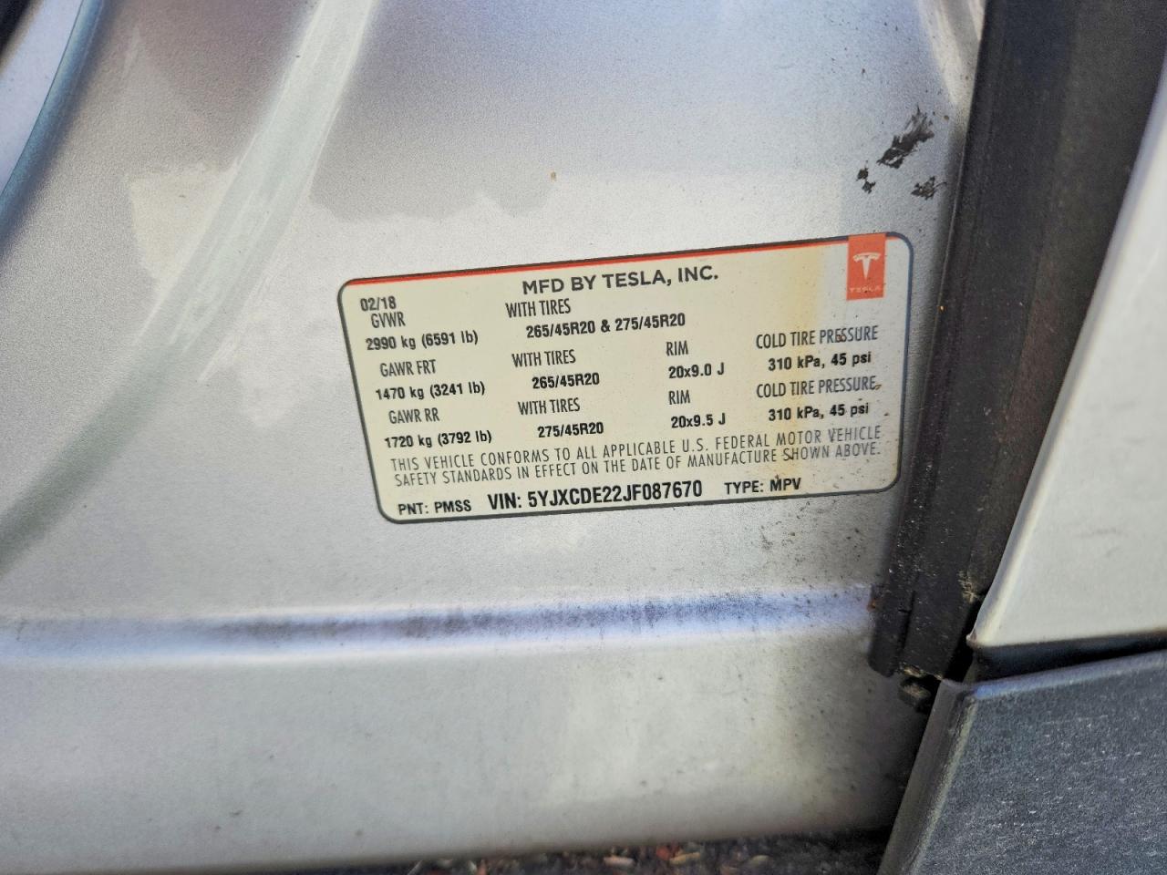 2018 TESLA MODEL X photo 12