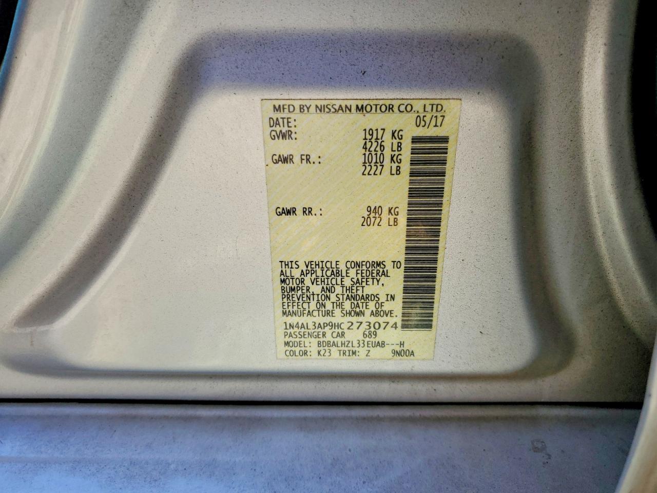 2017 NISSAN ALTIMA 2.5 SR photo 25