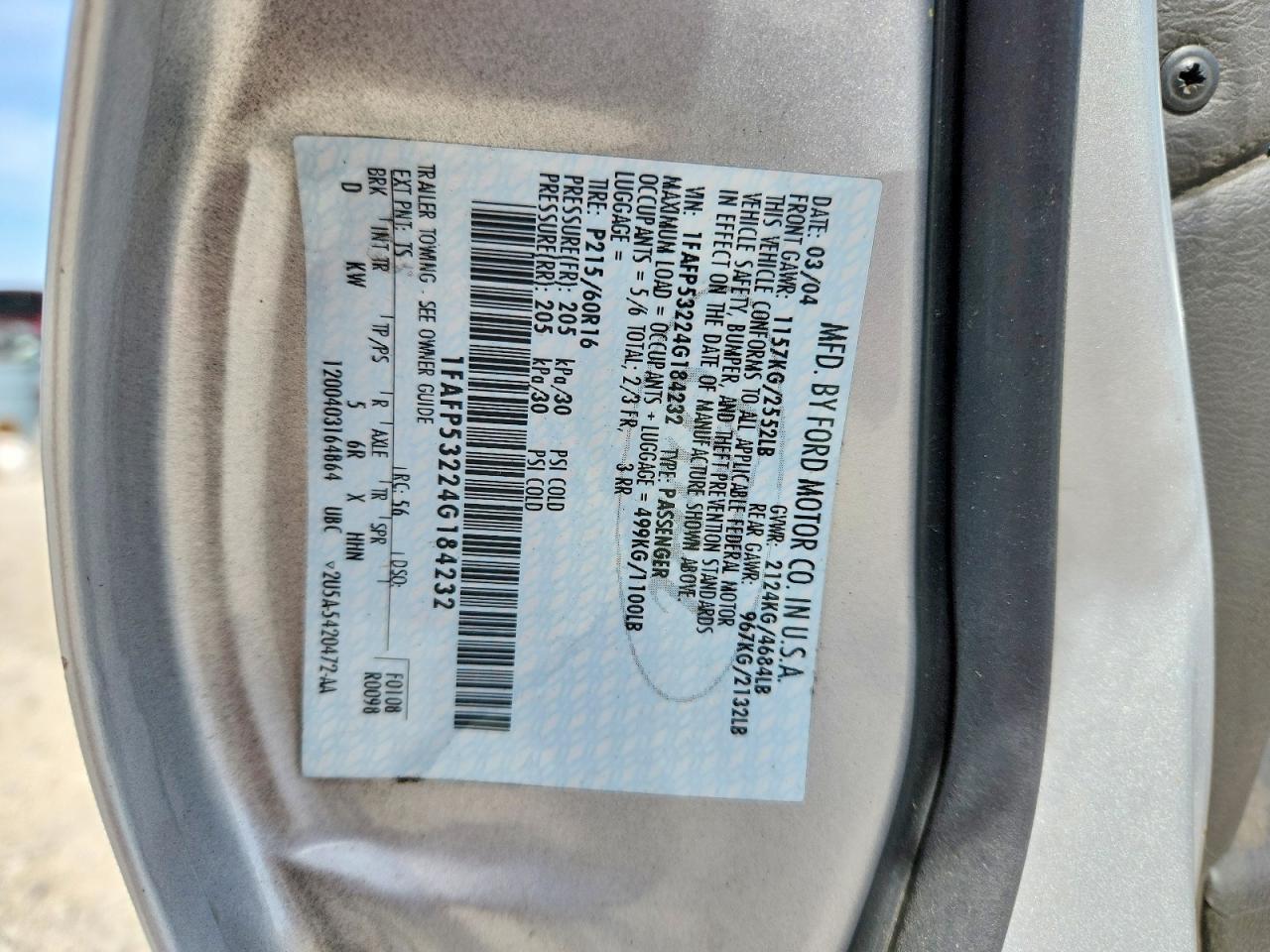 2004 FORD TAURUS SE photo 25