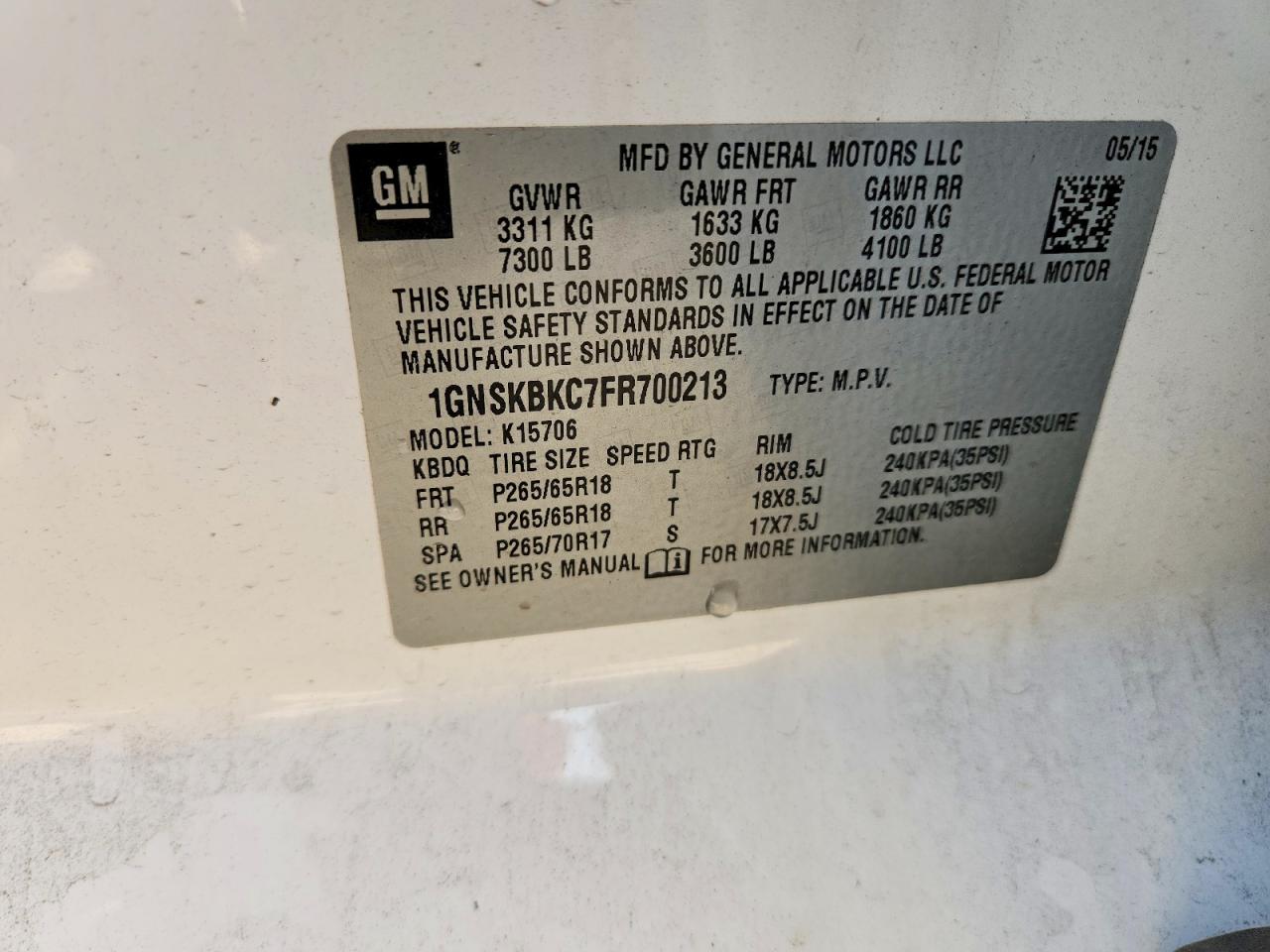 2015 CHEVROLET TAHOE K1500 LT photo 25