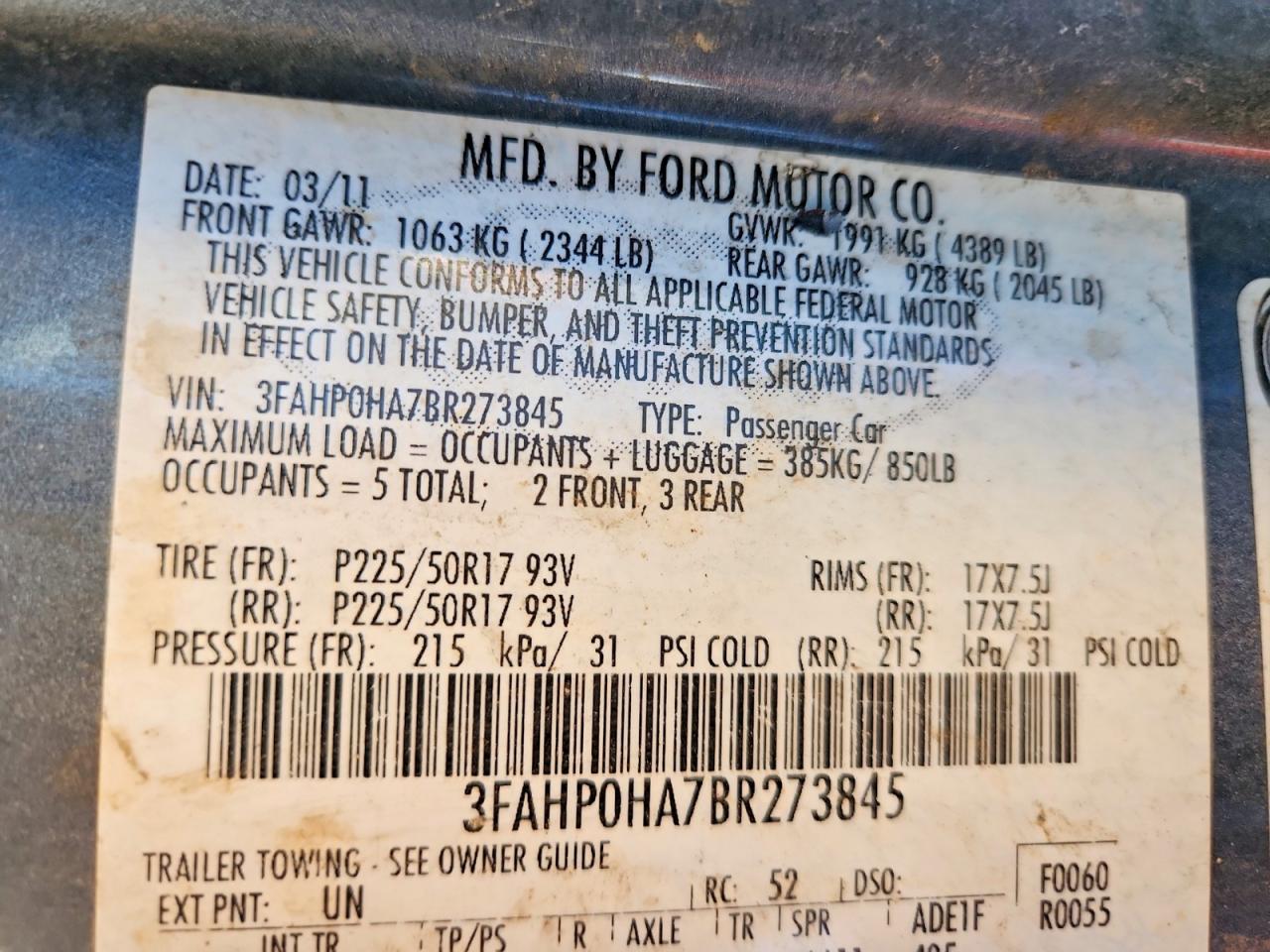 2011 FORD FUSION SE photo 37