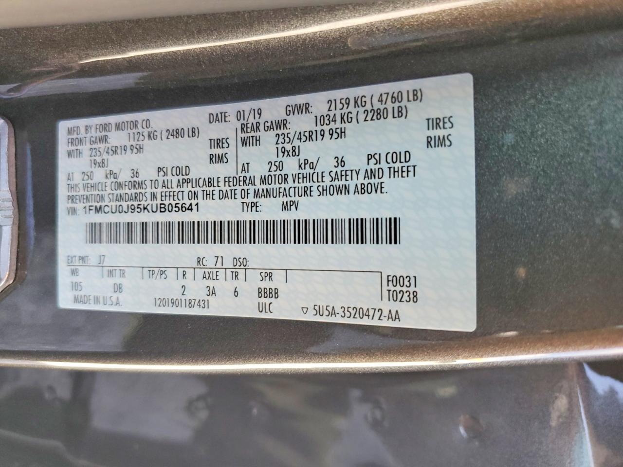 2019 FORD ESCAPE TITANIUM photo 12