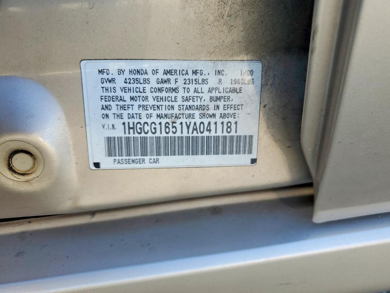 2000 HONDA ACCORD EX photo 12
