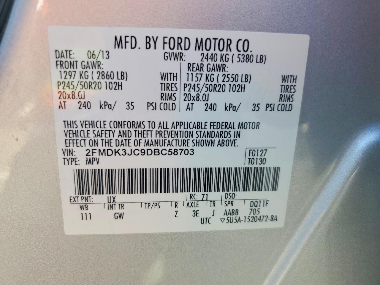 2013 FORD EDGE SEL photo 12