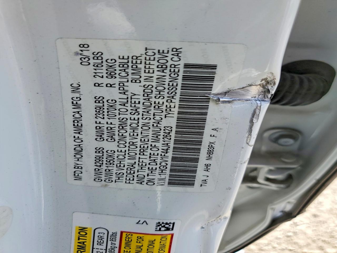 2018 HONDA ACCORD EX photo 25