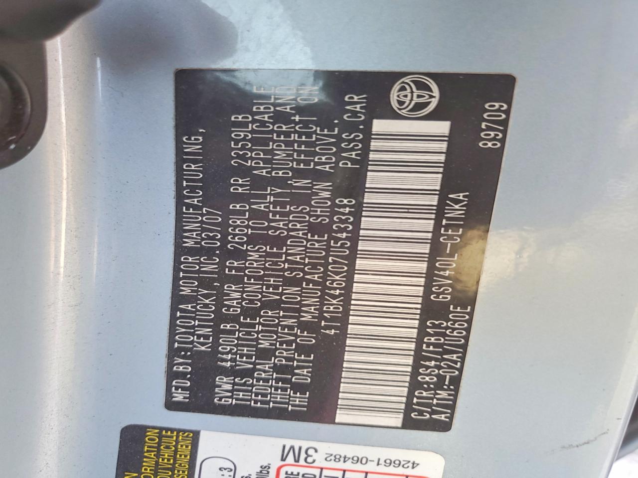 2007 TOYOTA CAMRY LE V6 photo 23