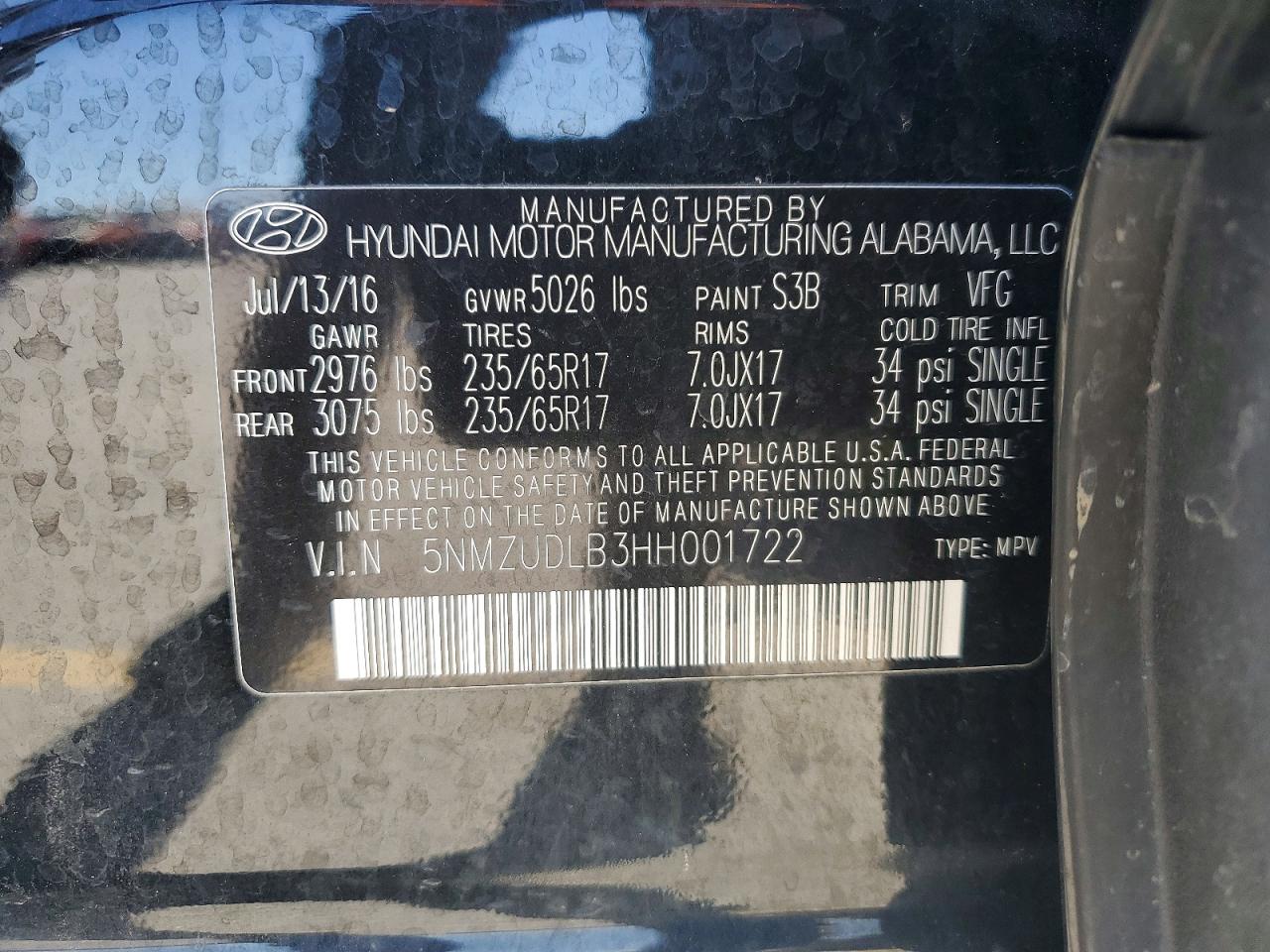2017 HYUNDAI SANTA FE SPORT 2.4L photo 13