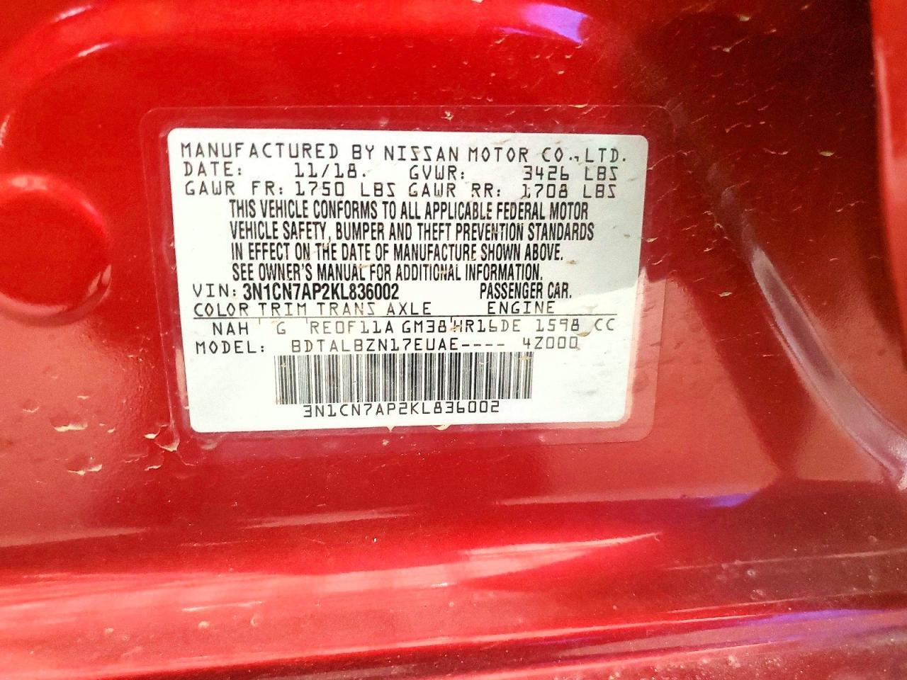2019 NISSAN VERSA photo 12