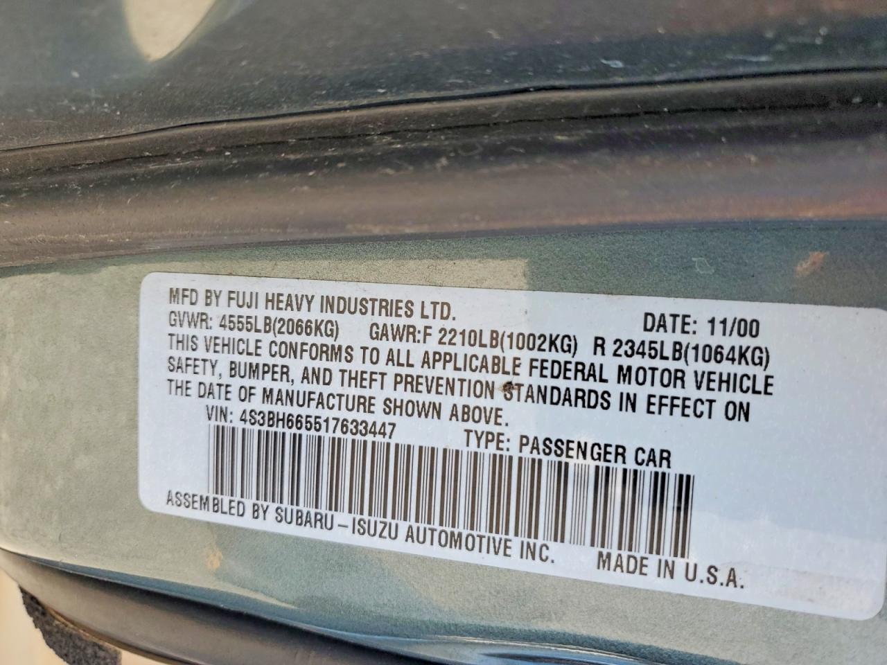 2001 SUBARU LEGACY OUTBACK photo 23