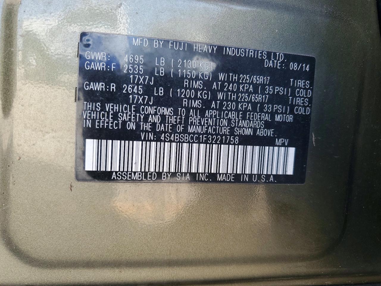 2015 SUBARU OUTBACK 2.5I PREMIUM photo 37