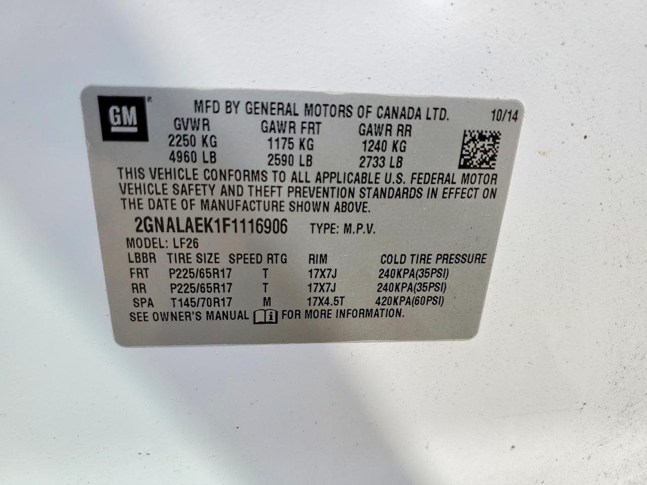 2015 CHEVROLET EQUINOX LS photo 13