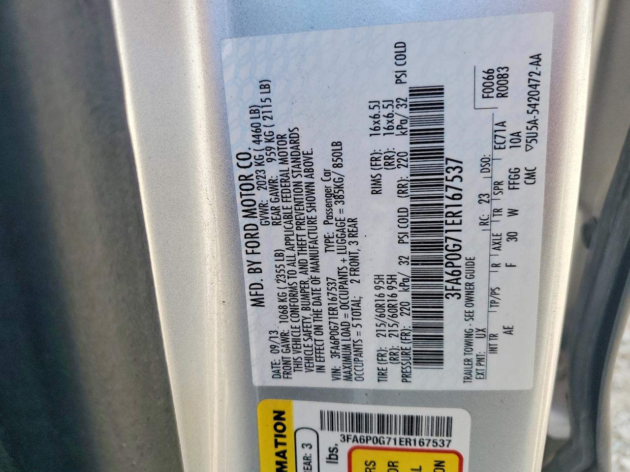 2014 FORD FUSION S photo 23