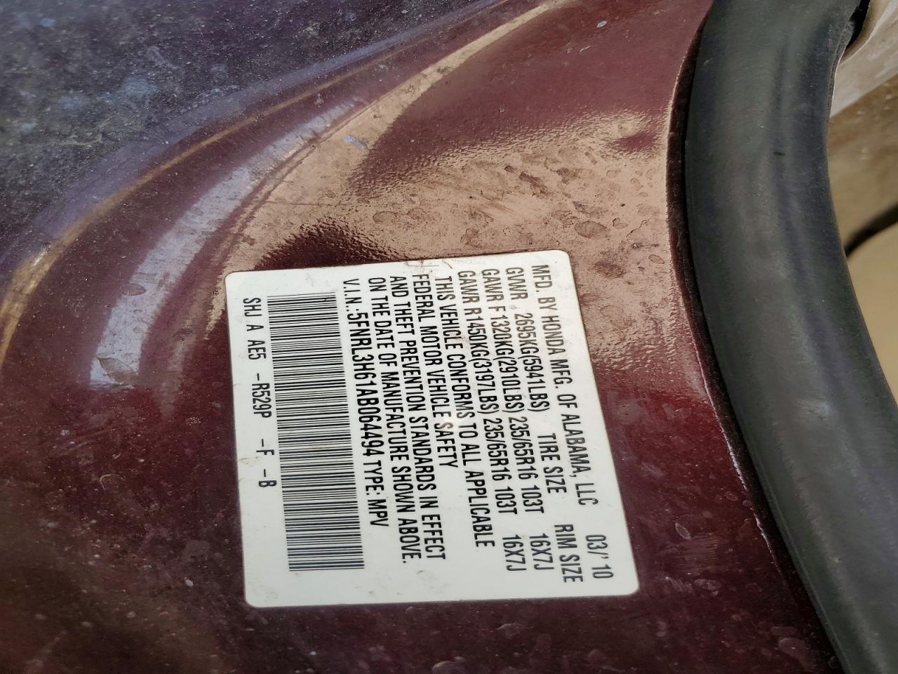 2010 HONDA ODYSSEY EXL photo 27