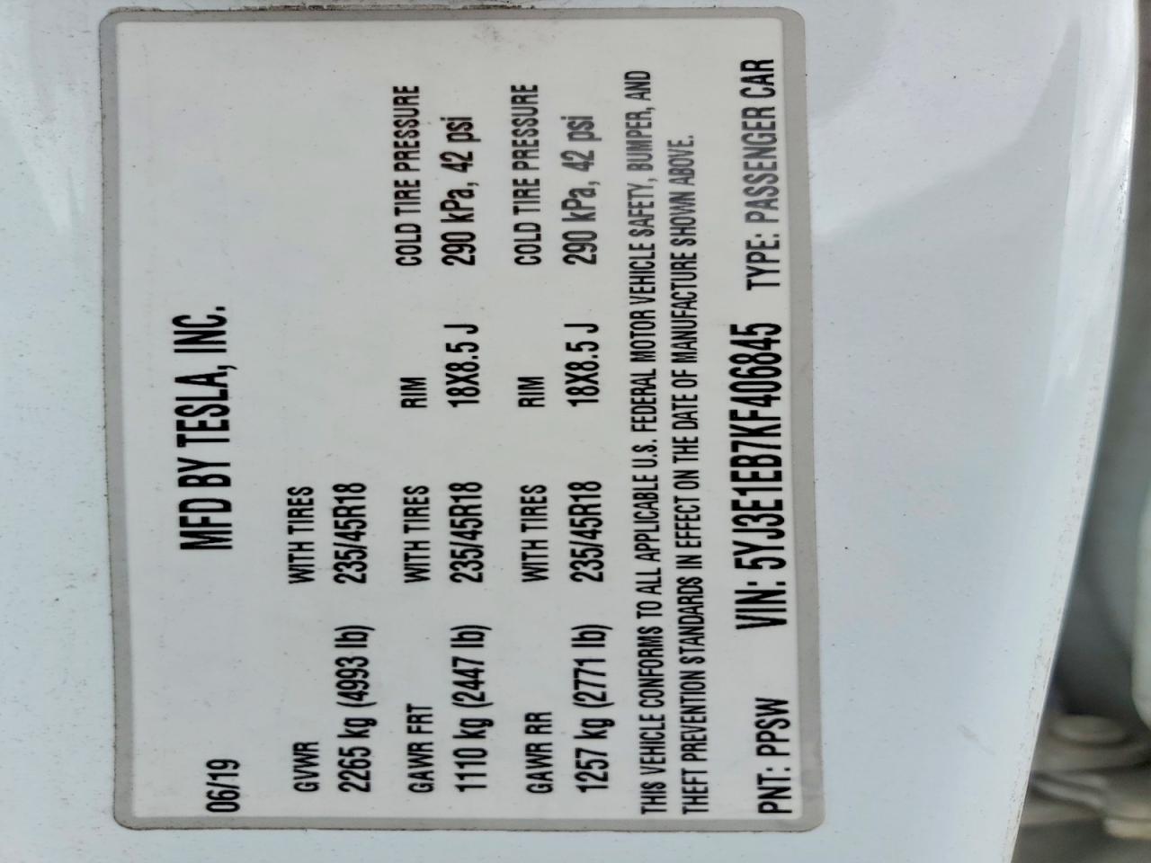 2019 TESLA MODEL 3 photo 23
