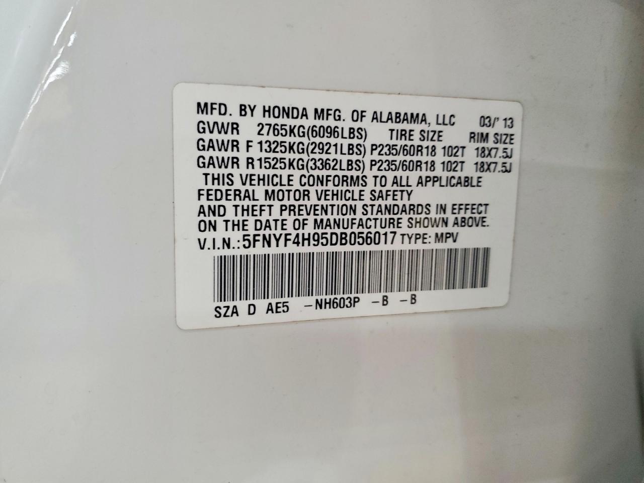 2013 HONDA PILOT TOURING photo 13
