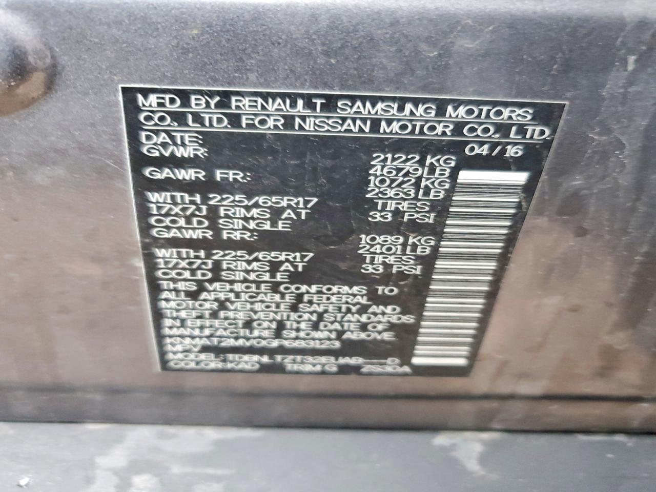 2016 NISSAN ROGUE SV photo 23