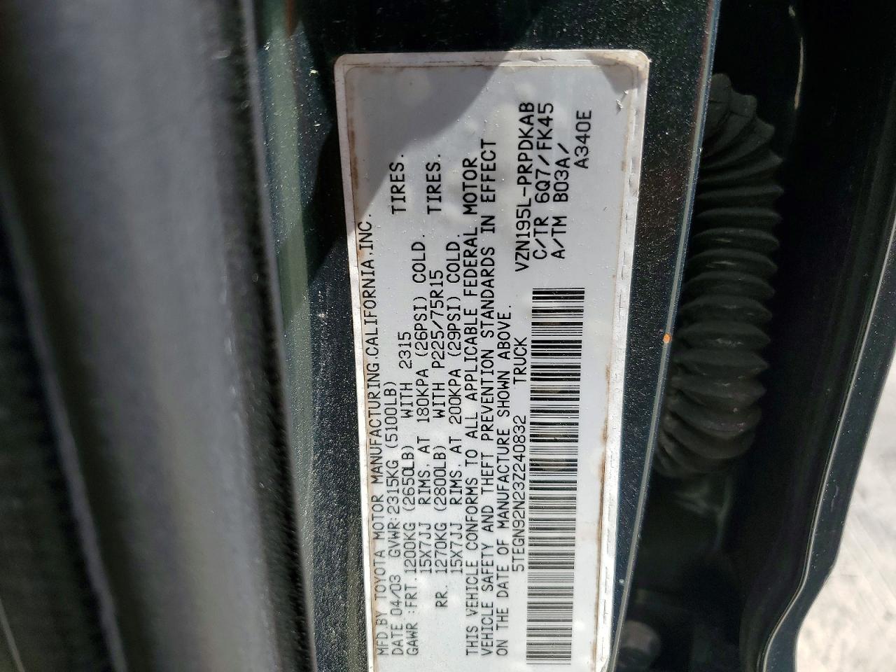 2003 TOYOTA TACOMA PRERUNNER V6 photo 12