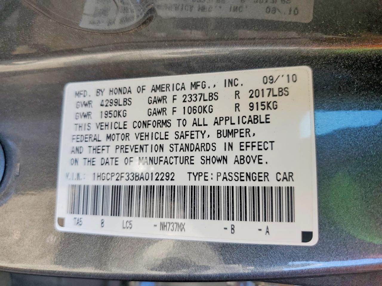 2011 HONDA ACCORD photo 13