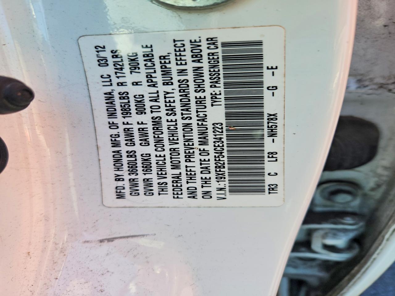 2012 HONDA CIVIC LX photo 23
