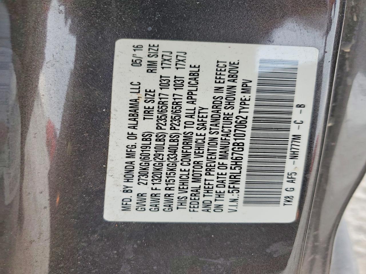 2016 HONDA ODYSSEY EXL photo 37
