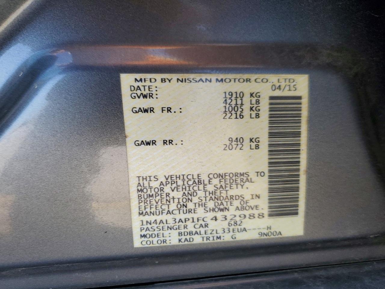 2015 NISSAN ALTIMA 2.5 S photo 34