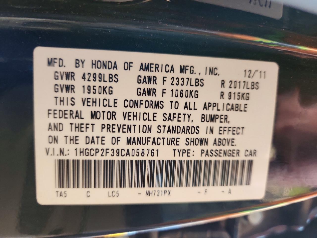 2012 HONDA ACCORD LX photo 25