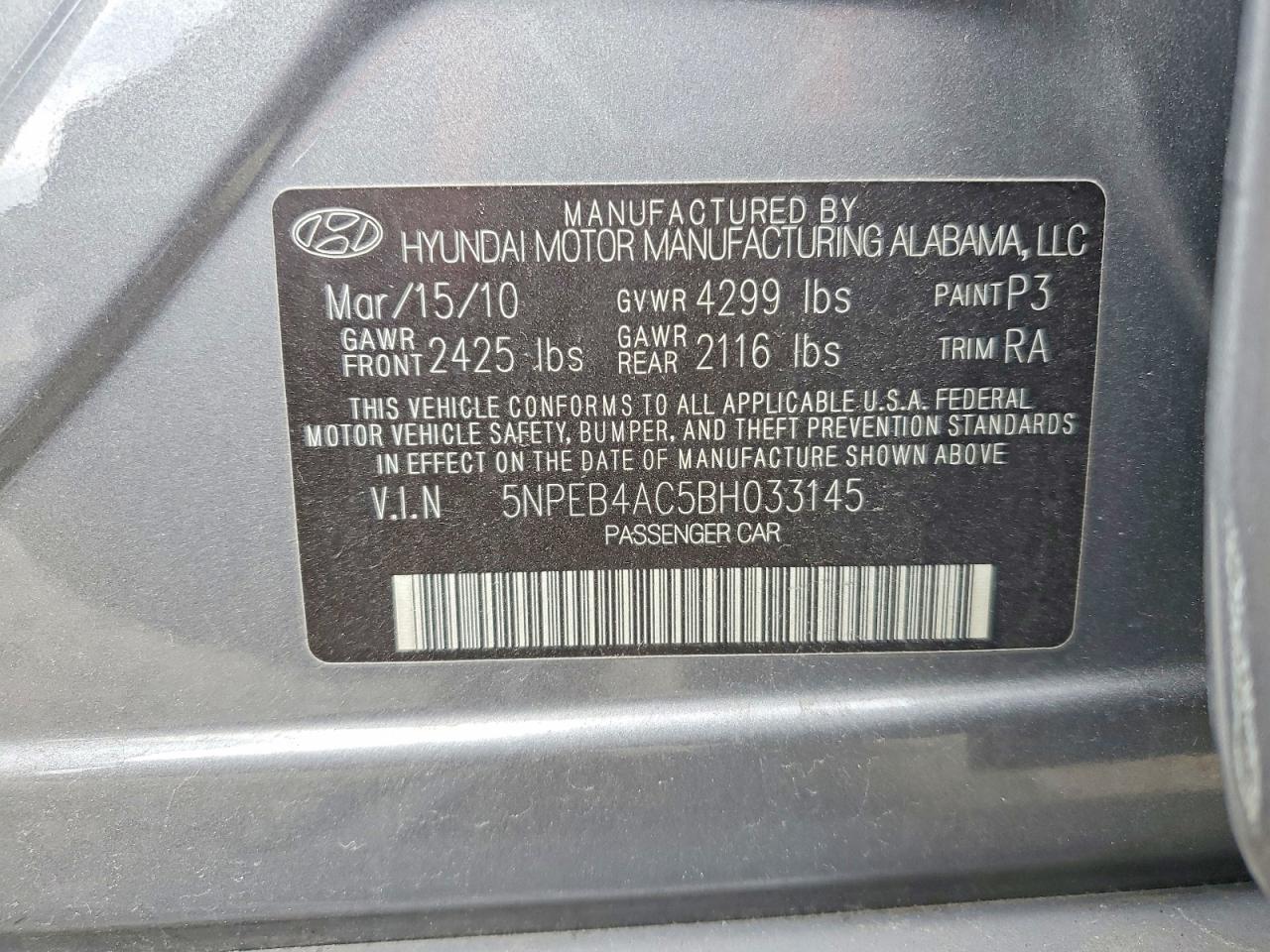 2011 HYUNDAI SONATA GLS photo 23