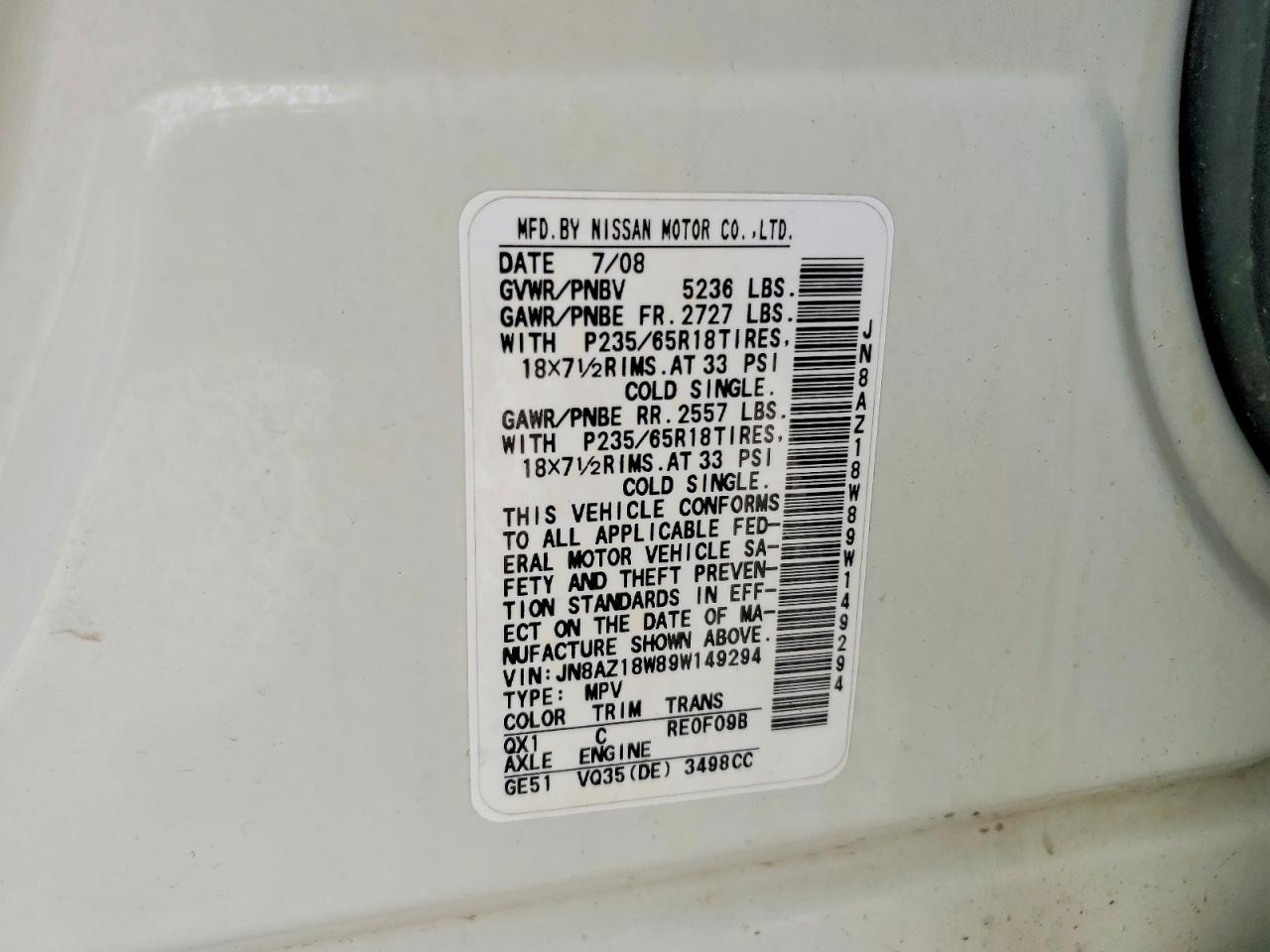 2009 NISSAN MURANO S photo 37