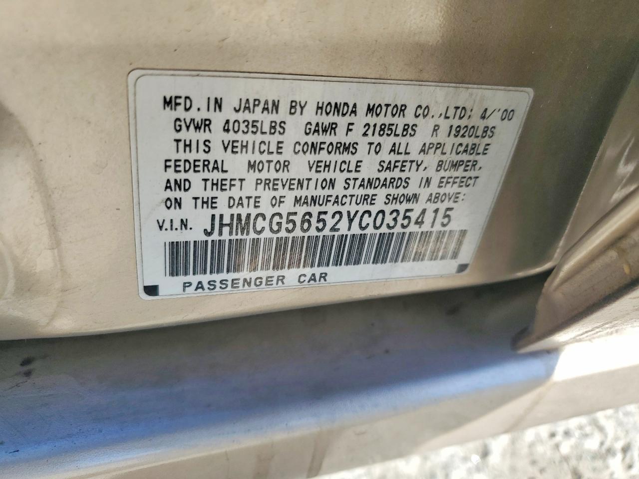 2000 HONDA ACCORD EX photo 12