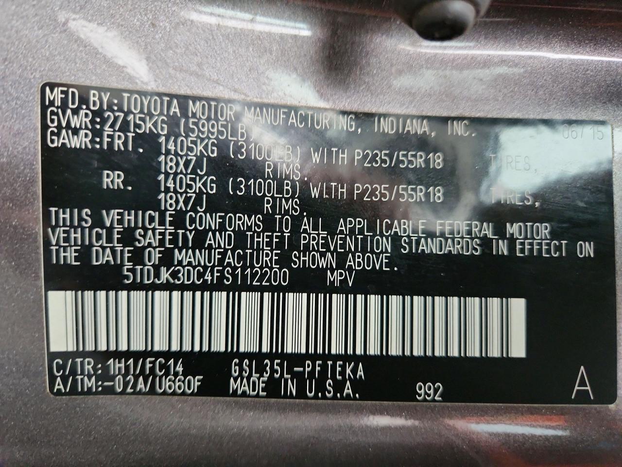 2015 TOYOTA SIENNA LE 7-PASSENGER photo 37