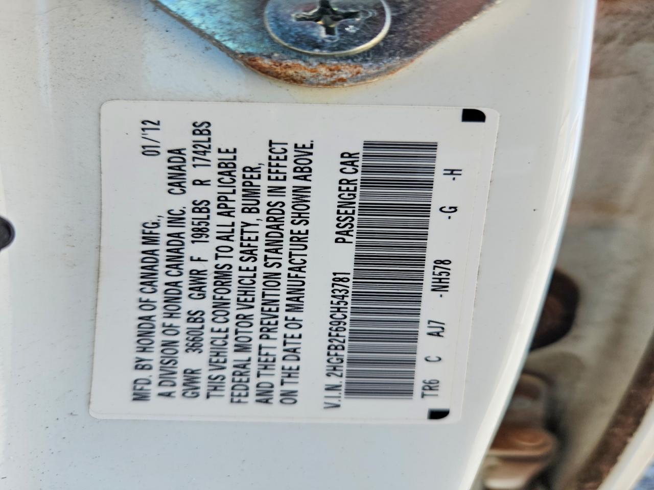 2012 HONDA CIVIC HF photo 13