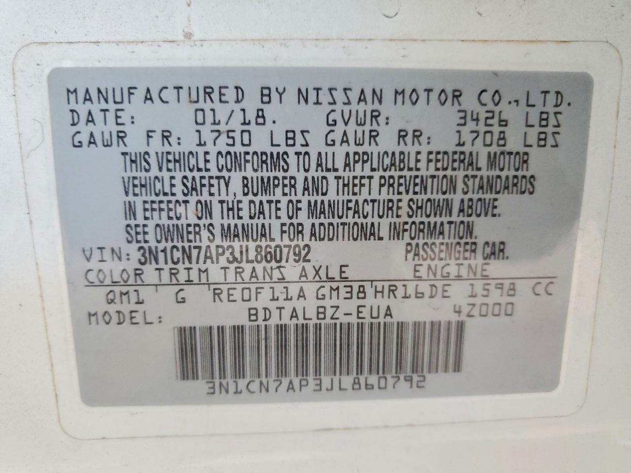 2018 NISSAN VERSA SV photo 23