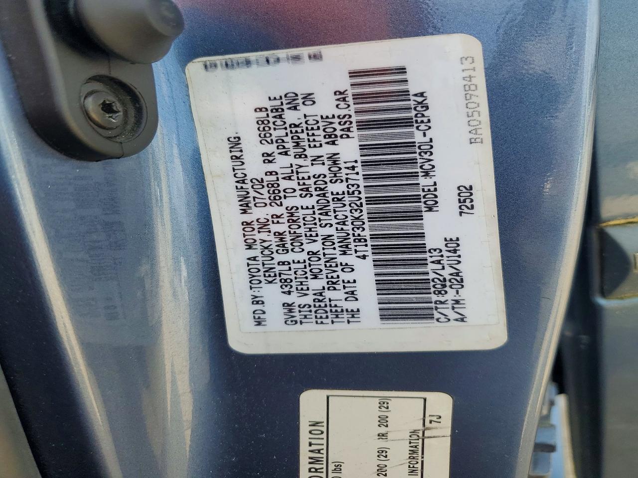 2002 TOYOTA CAMRY XLE V6 photo 12