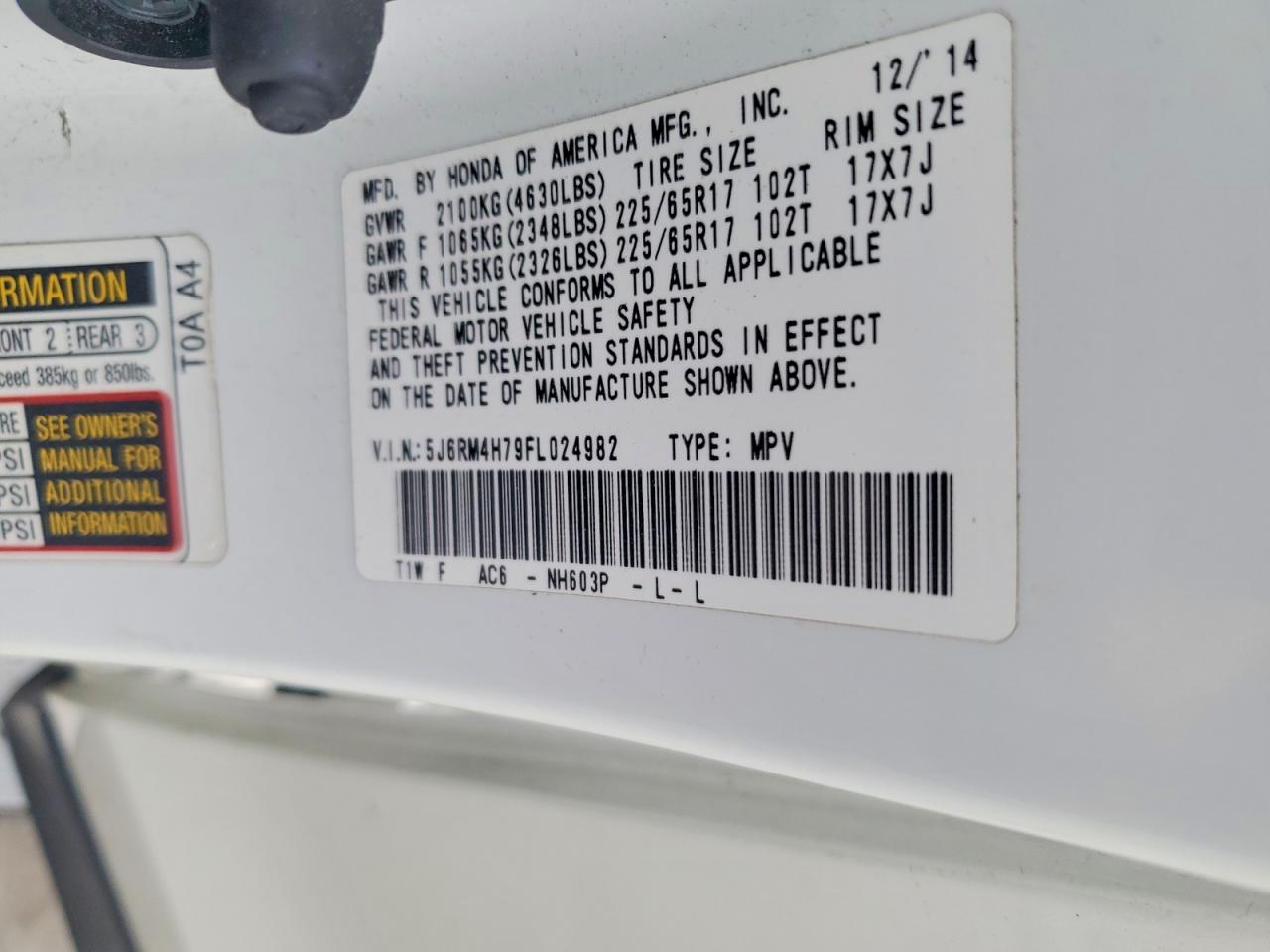 2015 HONDA CR-V EXL photo 25
