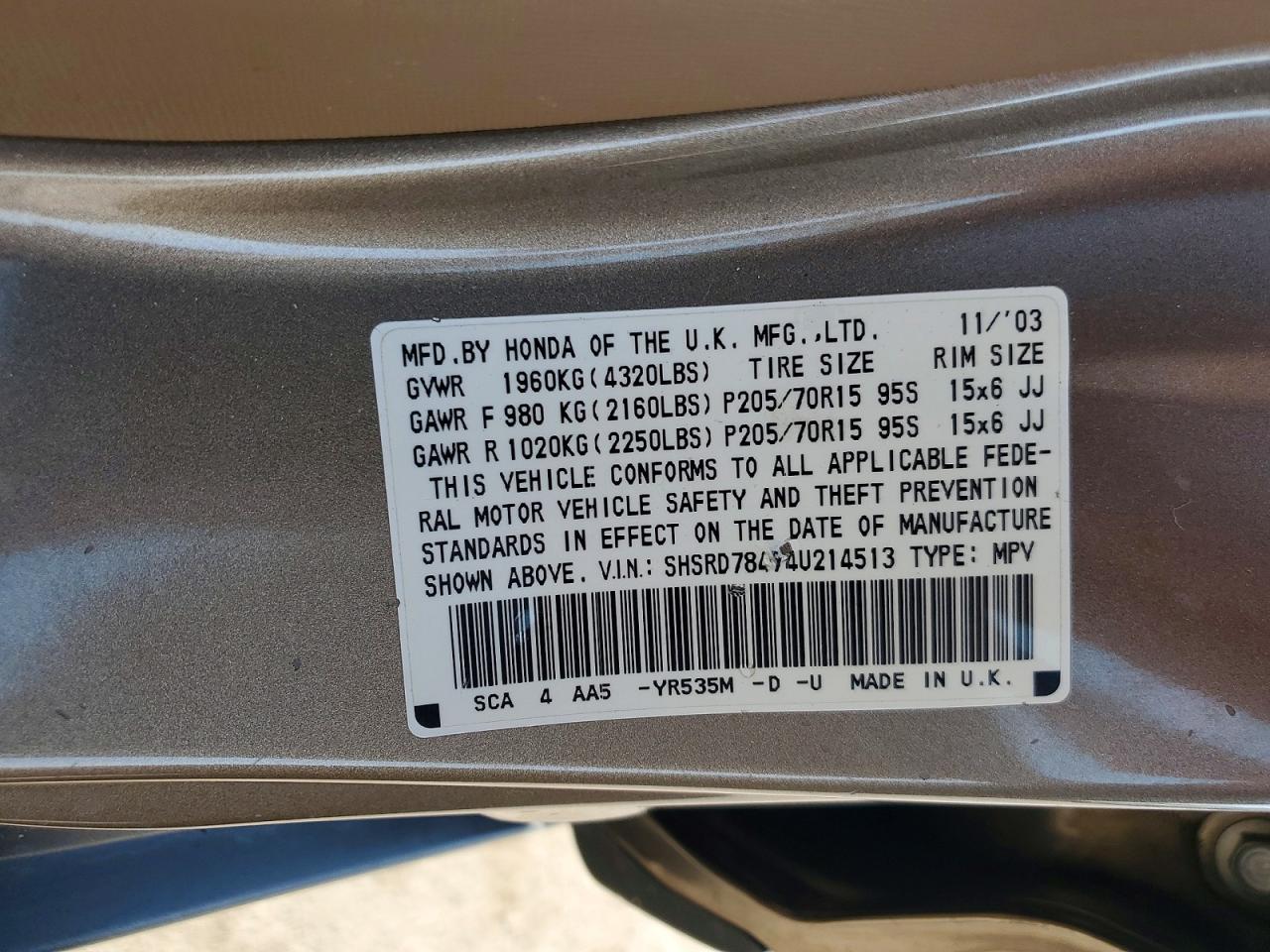2004 HONDA CR-V LX photo 37