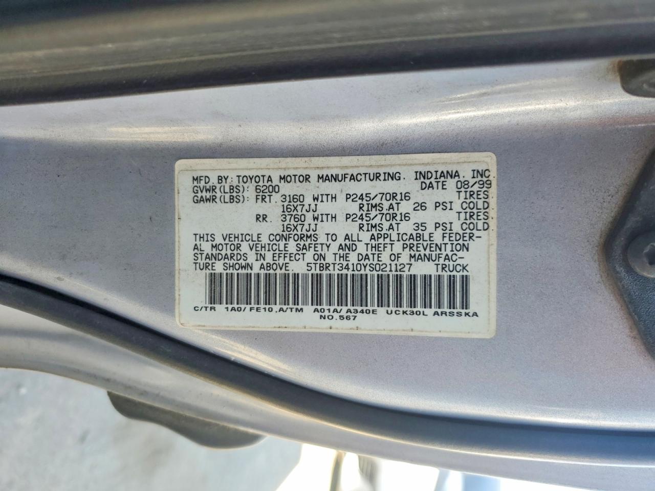 2000 TOYOTA TUNDRA SR5 photo 12