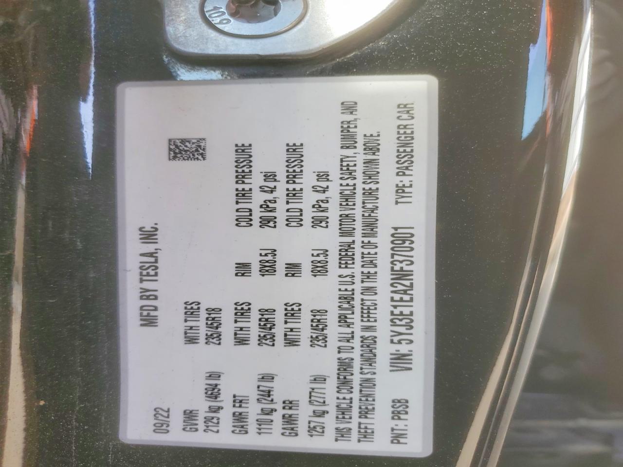 2022 TESLA MODEL 3 photo 12